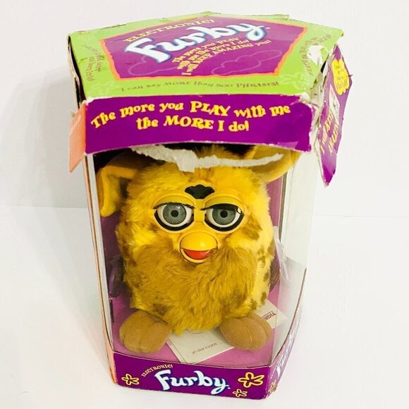 Vintage 90's Furby | 1998 Electronic Model 70-800 Tiger Stripe | Grey Eyes | Box - Picture 1 of 7